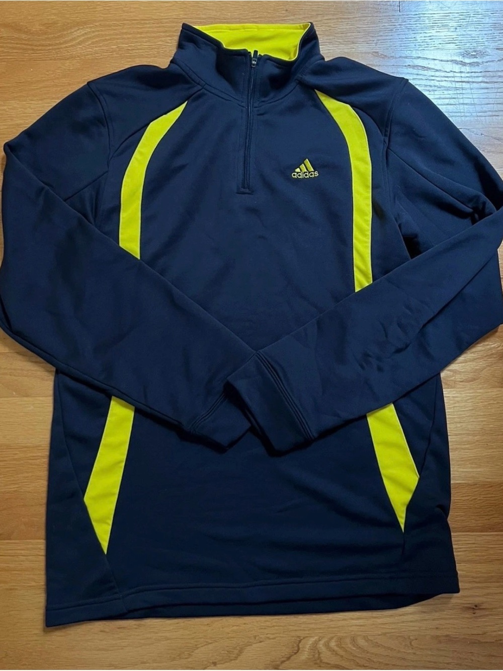 Adidas Men’s Quarter Zip Athletic Sweatshirt Black Yellow Long Sleeve Size Small